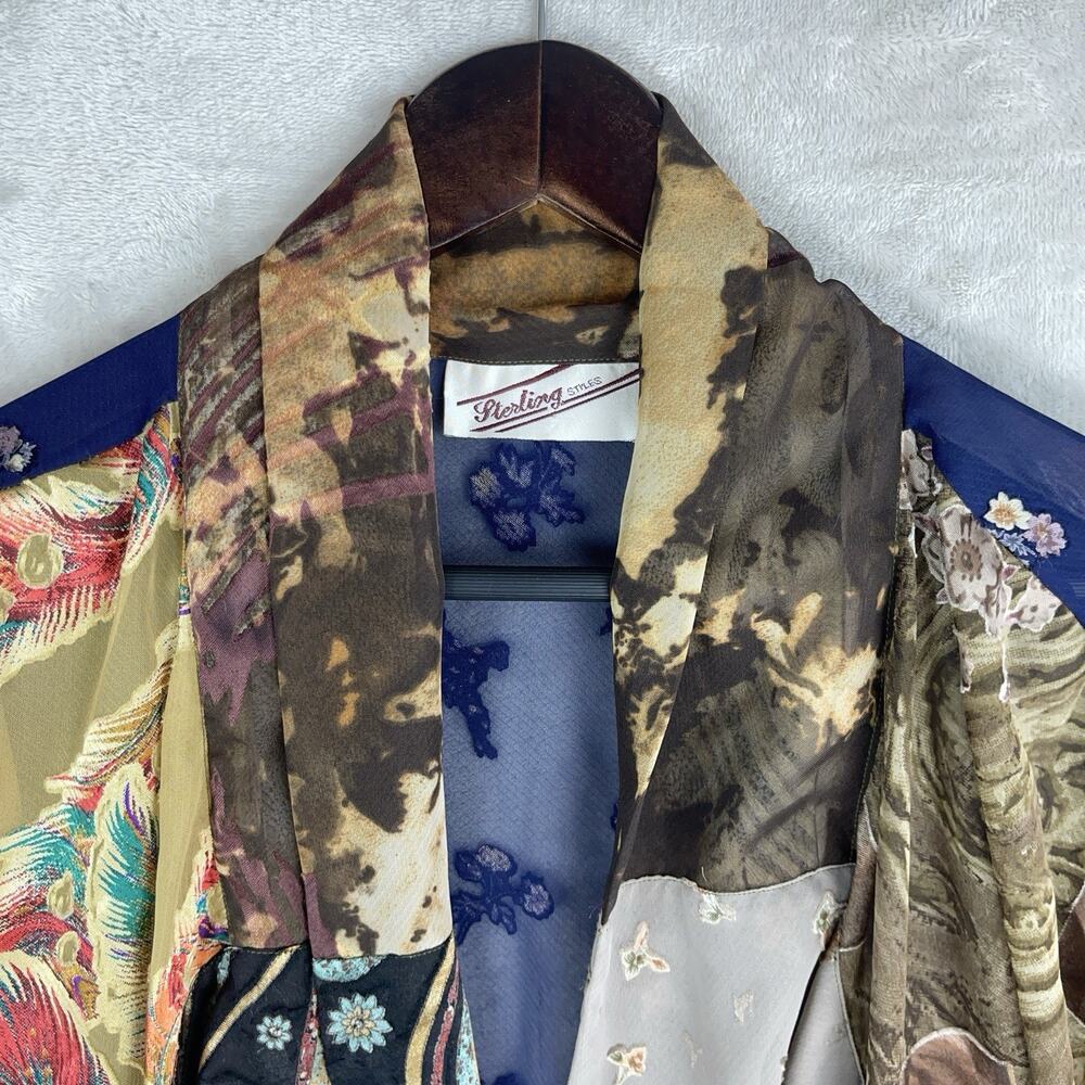 Vtg Sterling Styles Kimono Cardigan One Size Patchwork ArtSilk Sheer Whimsygoth - Picture 4 of 12